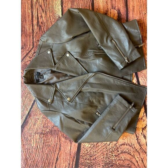 Forever 21‎ (Medium) Faux Leather Silver Biker Jacket - Picture 6 of 11